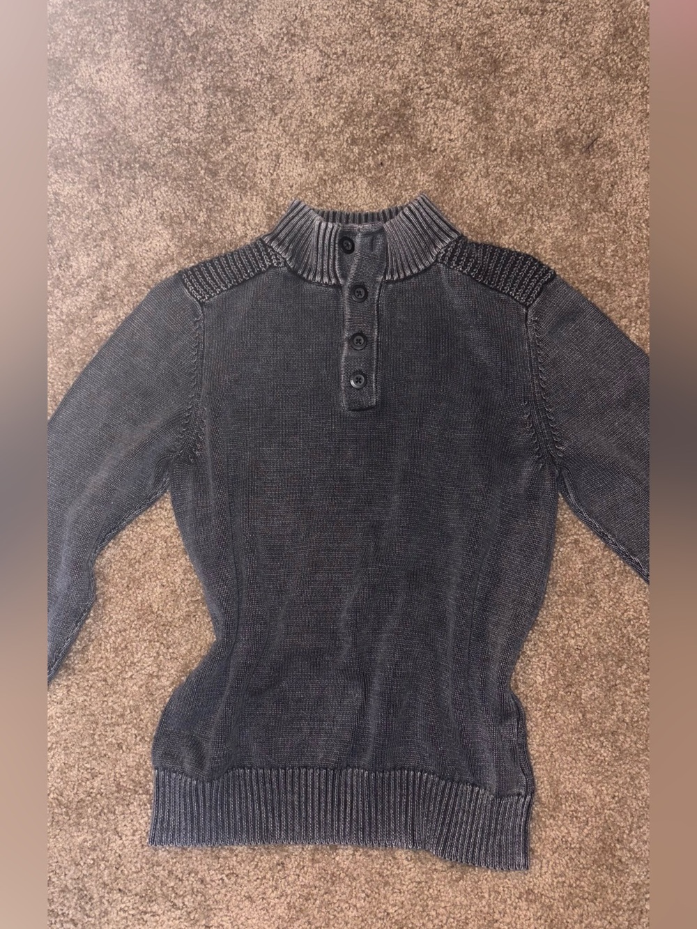 Rock & Republic Charcoal Button Mock-Neck Sweater